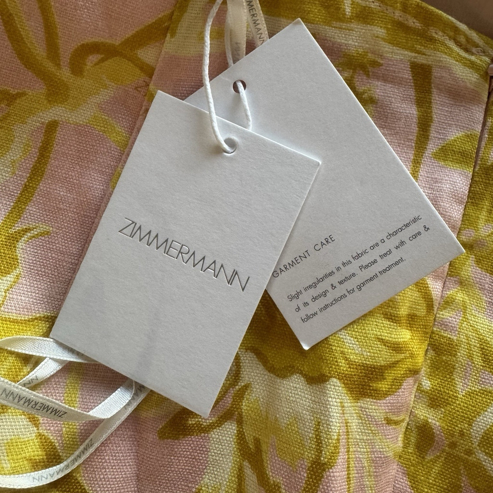 NWT Zimmermann Mini Linen Dress Size:3(US:10) Floral Ruffle Open Back MSRP:$695 - Picture 7 of 15